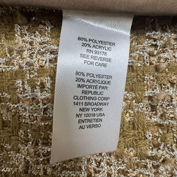 Elie Tahari Womens Long Tweed Jacket M Metallic Gold Crest Old Money Uptown Chic - Picture 13 of 16
